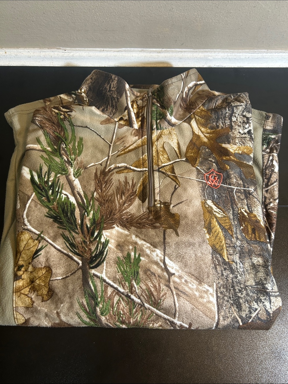 Game Winner Camo 1/4-Zip Pullover, featuring a classic Realtree Forest S. Small